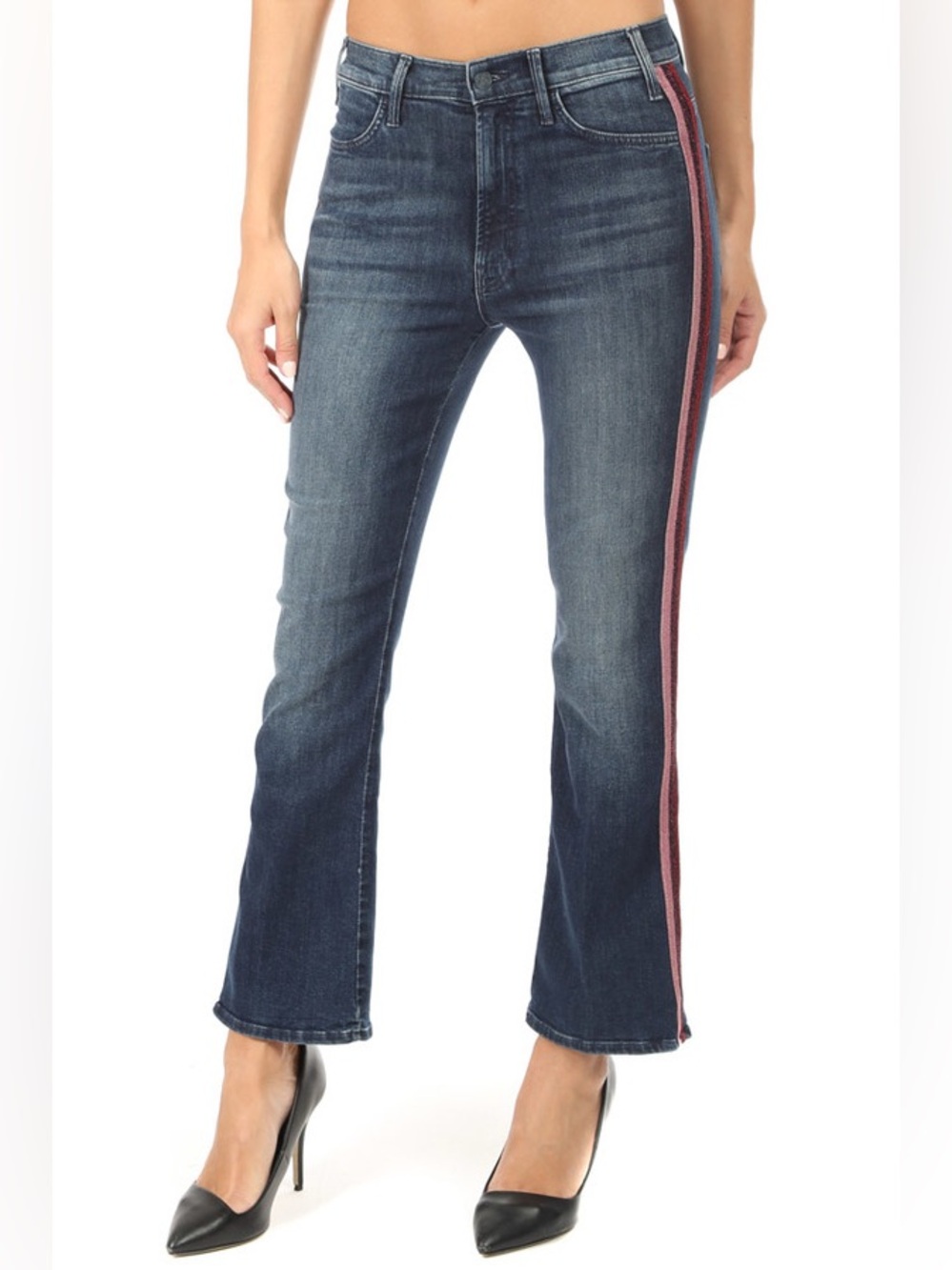 MOTHER The Hustler High Rise Ankle Crop Flare Jeans Here Kitty Kitty \\ 27